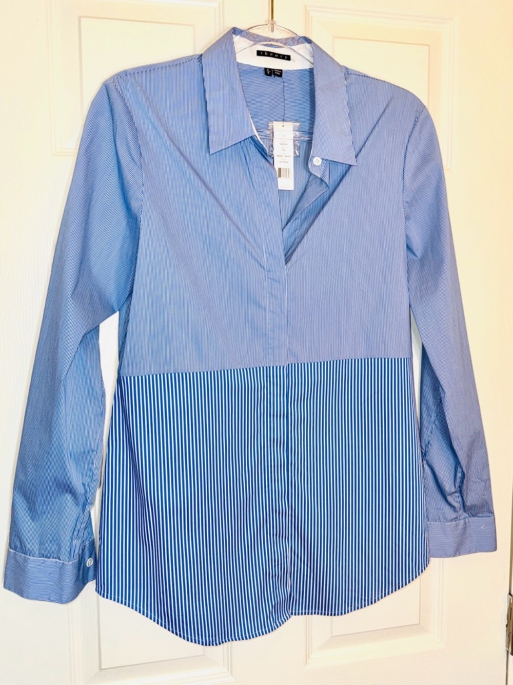 NWT!! Theory, Blue Lagoon, Mixed Stripes, Classic, Button-Down Shirt